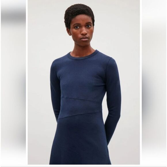 COS Dark Navy Fit And Flare Perfect Long Sleeve Midi Dress S - Picture 14 of 16